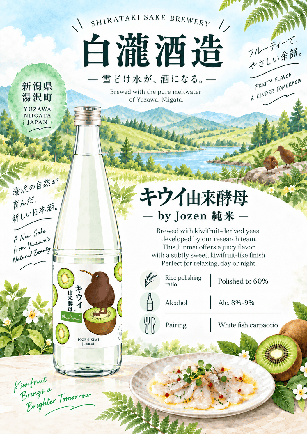 Kiwi Yurai Kobo Junmai By Jozen / Jp Sake 8.9% Alc/vol 720Ml