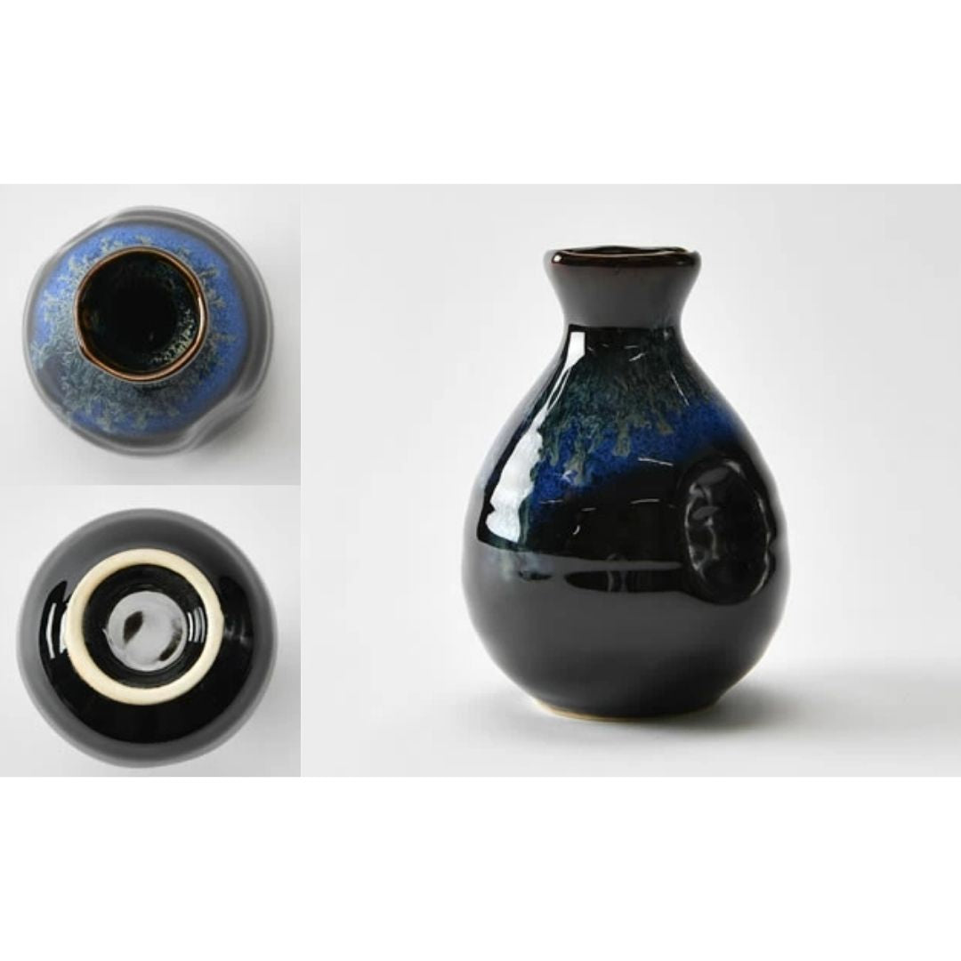 Mino Ware Sake Set (Sake Carafe X 1, Sake Cup X 2) Black-blue And Gold Glaze / Sake Bottle/sake Cup 1 MINO-YAKI