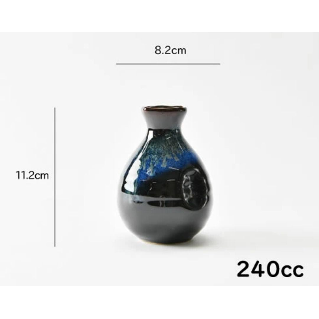 Mino Ware Sake Set (Sake Carafe X 1, Sake Cup X 2) Black-blue And Gold Glaze / Sake Bottle/sake Cup 1 MINO-YAKI