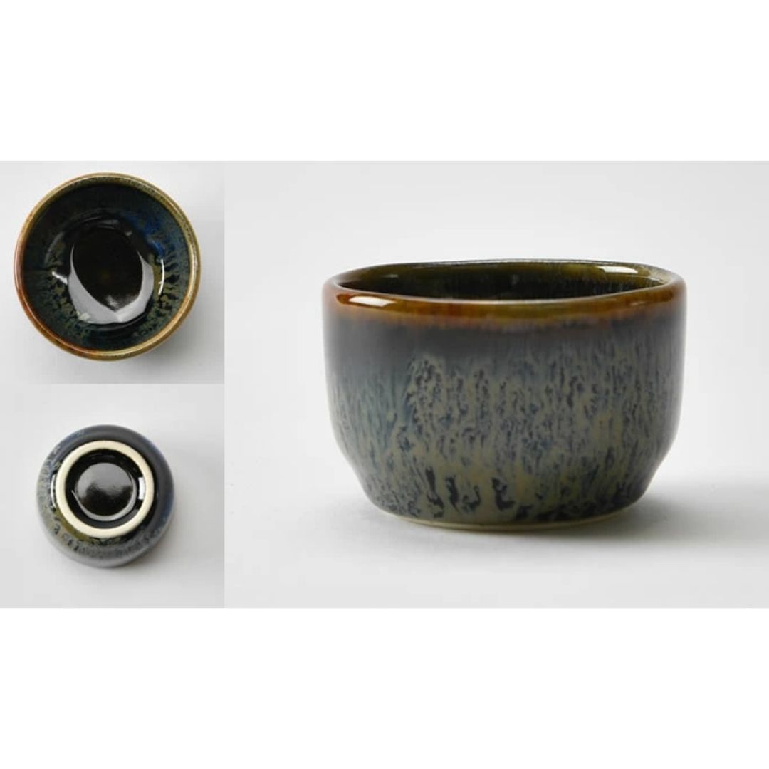 Mino Ware Sake Set (Sake Carafe X 1, Sake Cup X 2) Black-blue And Gold Glaze / Sake Bottle/sake Cup 1 MINO-YAKI
