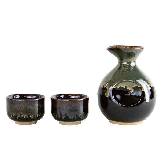 Arita Ware Sake Set (Sake Carafe X 1, Sake Cup X 2) In A Wooden Box Jet Black  / Sake Bottle/sake Cup 1 ARITA-YAKI
