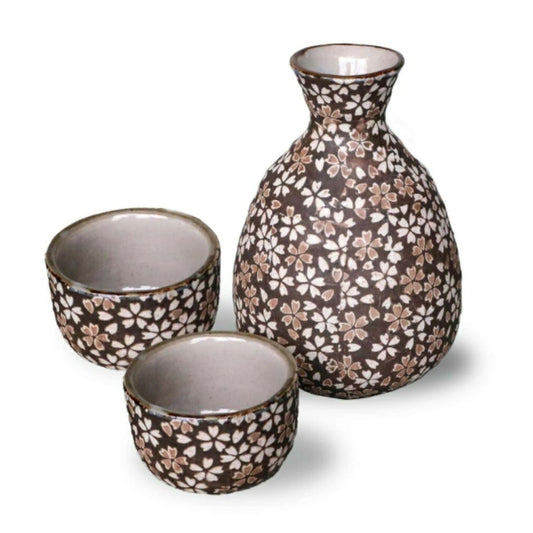 Mino Ware Sake Set (Sake Carafe X 1, Sake Cup X 2) In A Box Flower Scatter / Sake Bottle/sake Cup 1 MINO-YAKI